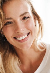 Closeup of woman with blonde hair smiling